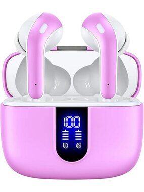 Sunset Pink Bluetooth Headphone True Wireless Earbuds LED Power Display with Mic